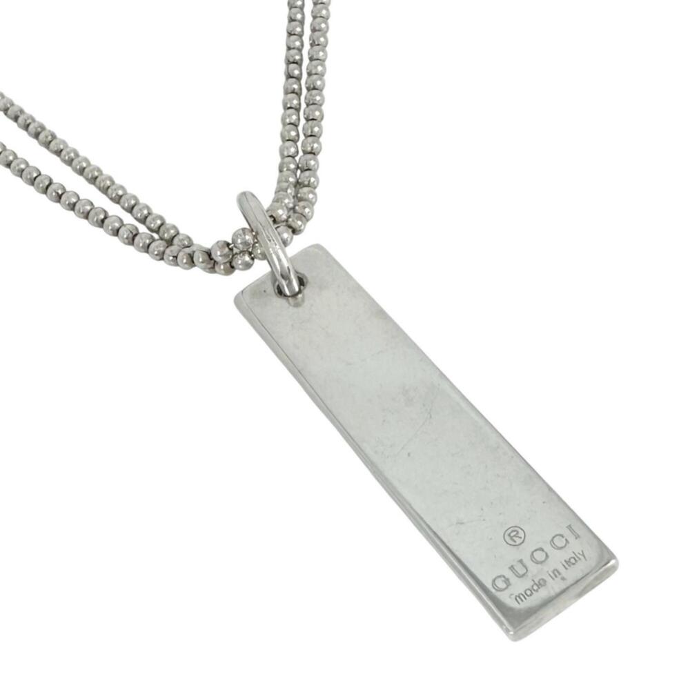 GUCCI Logo Bar Plate Trademark Necklace, SV925 Silver, Men's